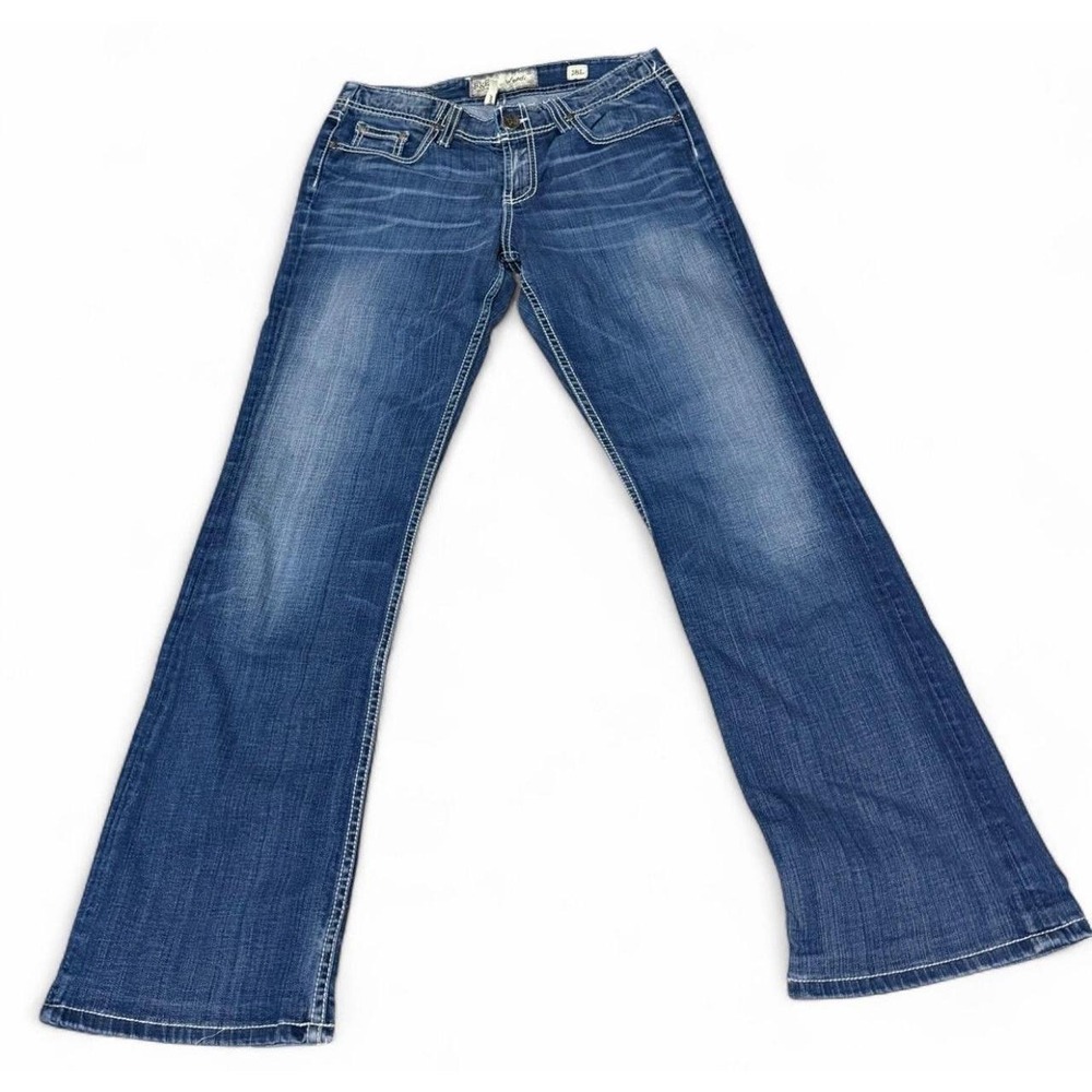 BKE Denim Wendi Women's Jeans 28L Bootcut Flare Medium Wash White Stitch